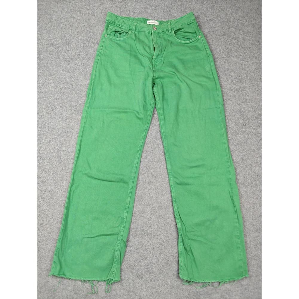 Brownie Jeans Womens 30x29 Green Regular Straight Denim Distressed Raw Hem Pants